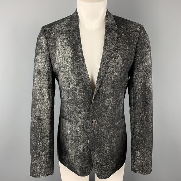 CALVIN KLEIN COLLECTION Size 36 Black & Grey Distressed Print Sport Coat - Picture 1 of 1